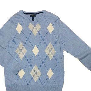 Charter Club Powder Blue Argyle V-NECK Sweater XL